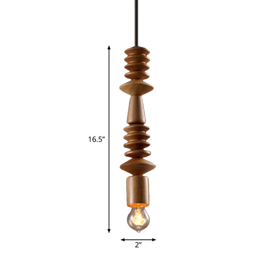 Simplicity Wood Baluster Pendant Ceiling Light With Exposed Bulb - Brown 1 Head Hanging Lamp Kit