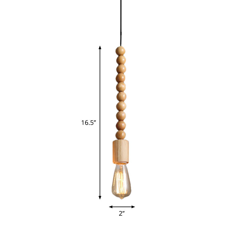 Simplicity Wood Baluster Pendant Ceiling Light With Exposed Bulb - Brown 1 Head Hanging Lamp Kit