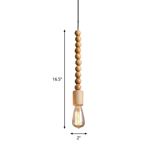 Simplicity Wood Baluster Pendant Ceiling Light With Exposed Bulb - Brown 1 Head Hanging Lamp Kit