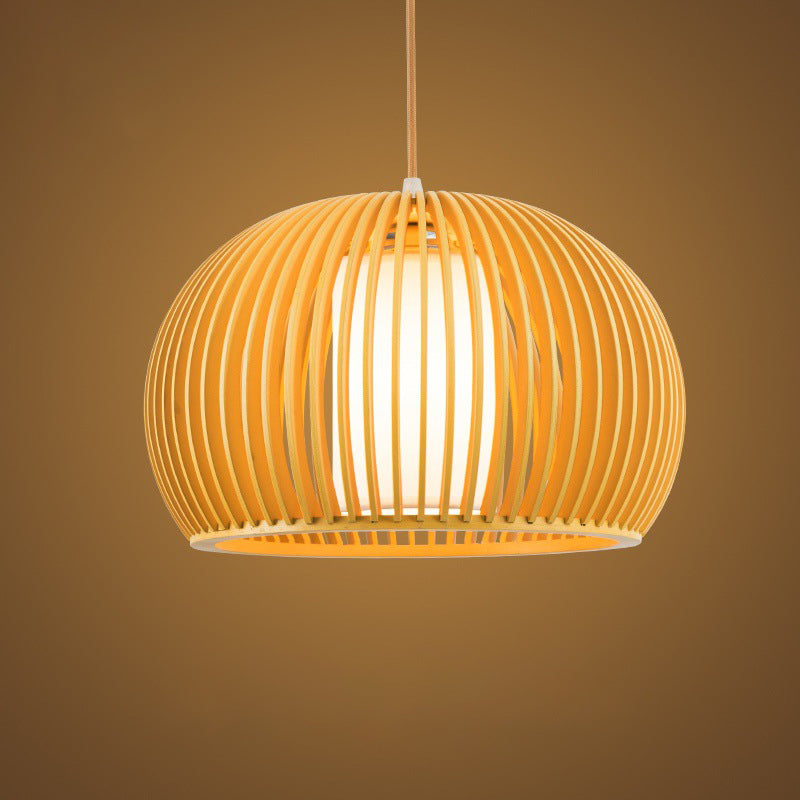 Modern Half-Globe Wooden Pendant Light - 13/18 W Inner Shade Dining Table Suspension Wood / 13