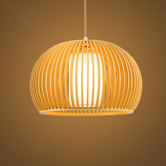 Modern Half-Globe Wooden Pendant Light - 13/18 W Inner Shade Dining Table Suspension Wood / 13