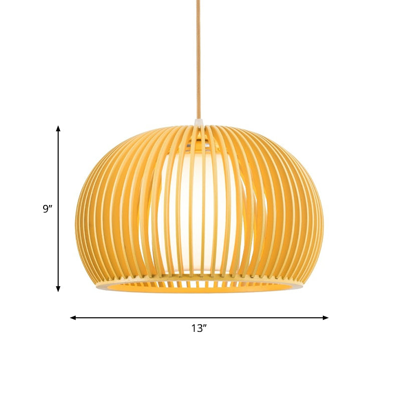 Modern Half-Globe Wooden Pendant Light - 13/18 W Inner Shade Dining Table Suspension