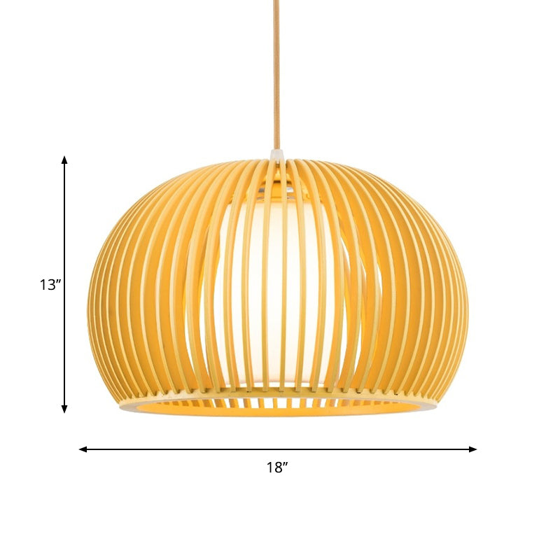 Modern Half-Globe Wooden Pendant Light - 13/18 W Inner Shade Dining Table Suspension