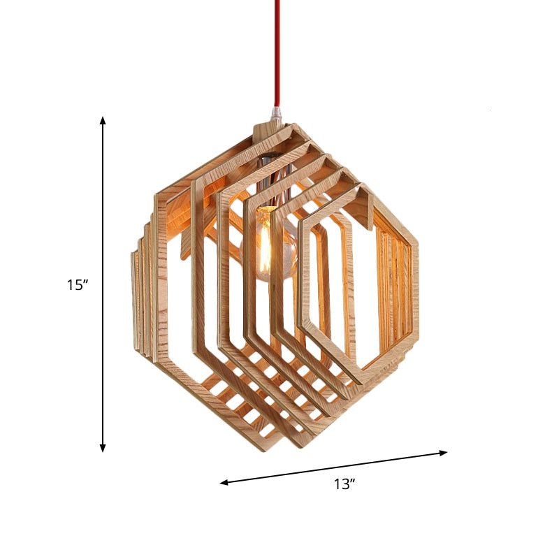 Modern Wood Hexagon Hanging Lamp - Brown Pendant Light For Dining Room Ceiling (1 Bulb)