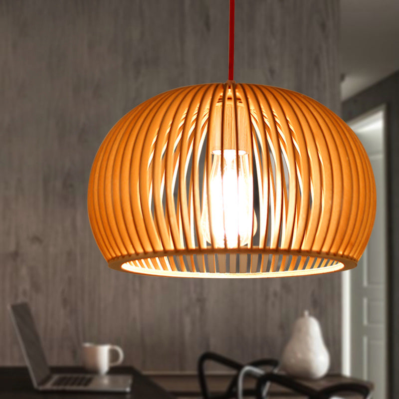 Minimalist Wood Hemisphere Pendant Ceiling Light With Single Bulb - Available In 14/18 Widths And