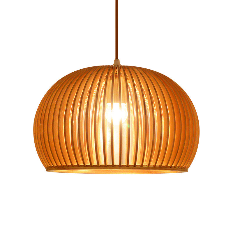 Minimalist Wood Hemisphere Pendant Ceiling Lamp Single-Bulb Beige Hang Light 14’/18’ Width