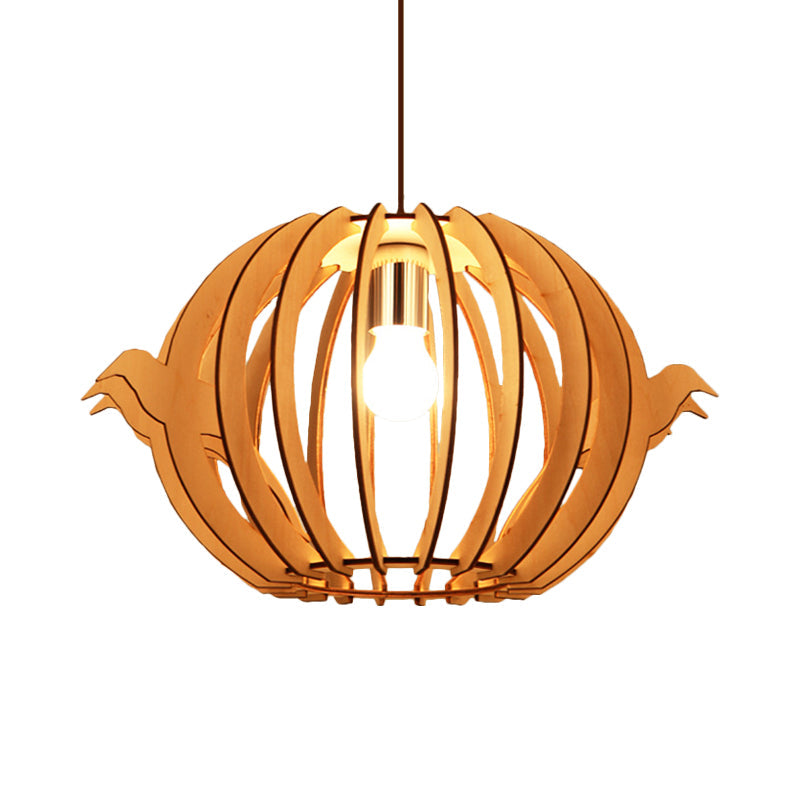 Nordic 1-Light Wood Bird Cage Pendant Ceiling Light - 16.5/20.5 W Perfect For Dining Table
