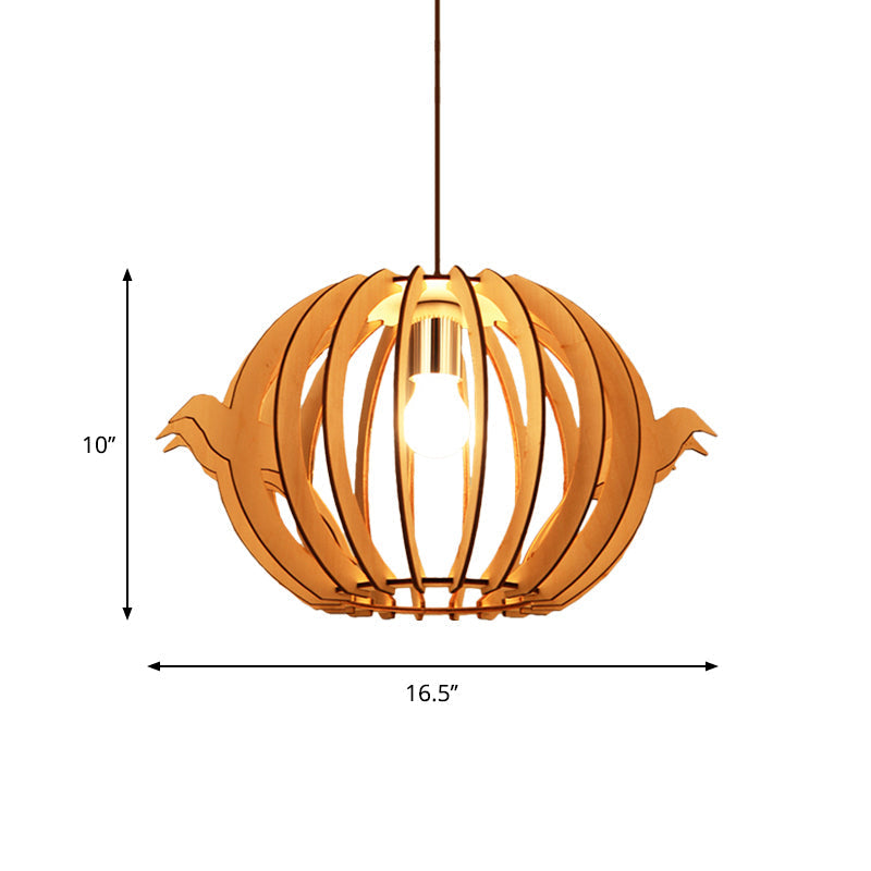 Wooden Bird Cage Pendant Light - Nordic Design 1-Light For Dining Table