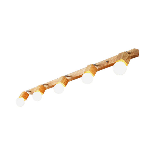 Nordic Wood Bare Bulb Vanity Lamp - Adjustable Beige Wall Mount Light (2/4/5 Options)