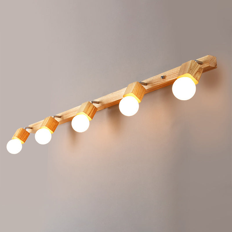 Nordic Wood Bare Bulb Vanity Lamp - Adjustable Beige Wall Mount Light (2/4/5 Options)