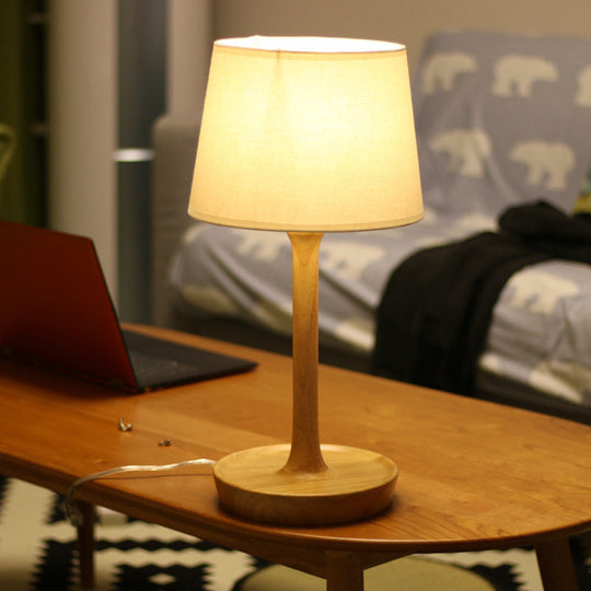 Diane - Wood Fabric Empire Shade Night Stand Lamp Simple Style 1 Bulb Table Lighting For Living Room