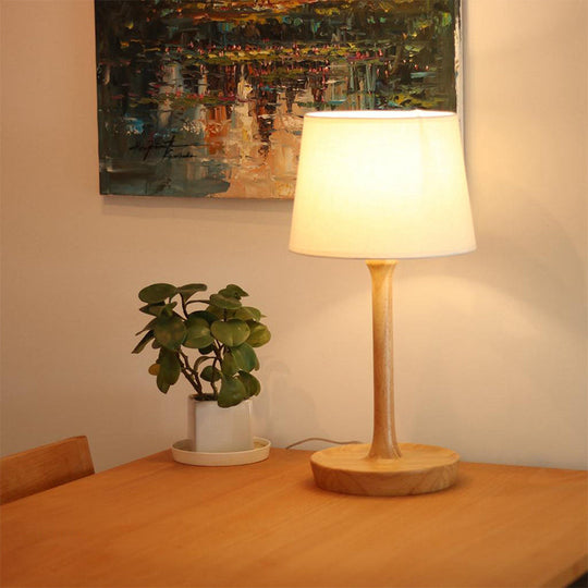 Diane - Wood Fabric Empire Shade Night Stand Lamp Simple Style 1 Bulb Table Lighting For Living Room