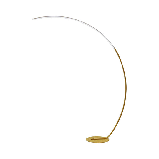 Modern Metallic Led Floor Lamp For Living Room - Sleek Bow Design In Black/Beige