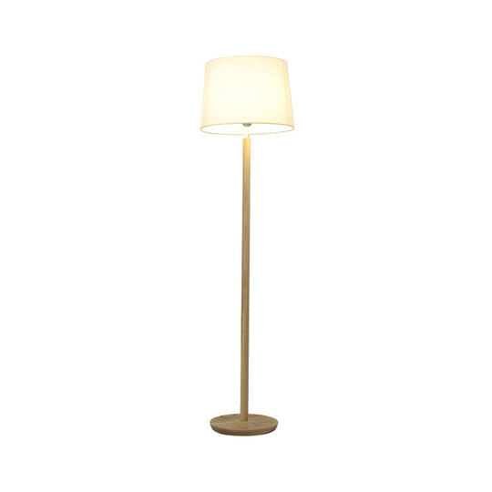 Simplicity Drum Floor Lamp 1-Light Study Room In Wood Fabric