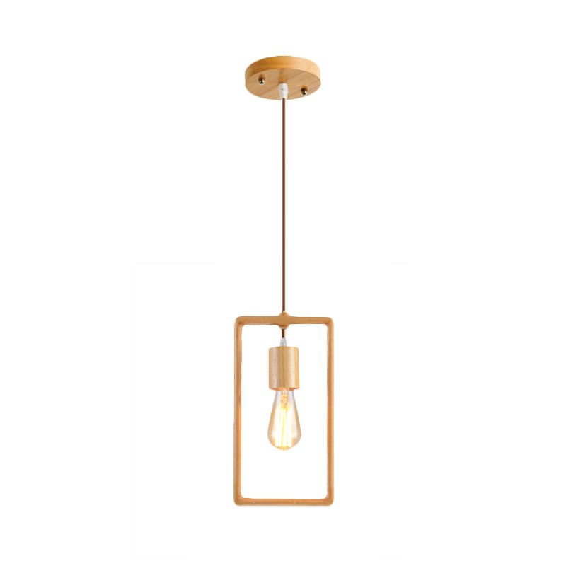 Simplicity Wooden Pendant Light - Square/Round/Triangle Shape Beige 1 Bulb Ideal For Dining Room