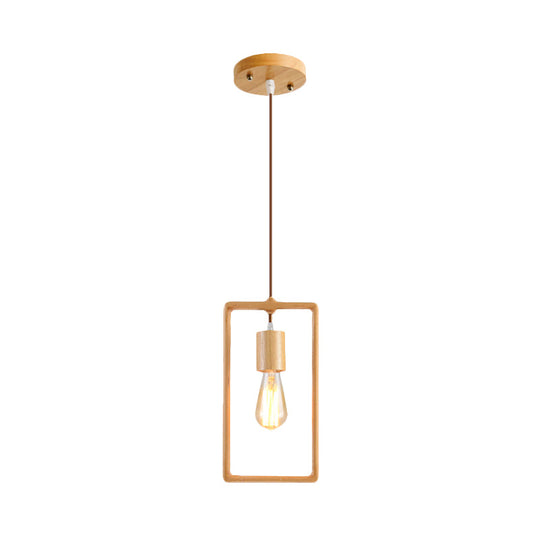 Simplicity Wooden Pendant Light - Square/Round/Triangle Shape Beige 1 Bulb Ideal For Dining Room
