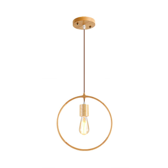 Simplicity Wooden Pendant Light In Beige - Square/Round/Triangle Design 1 Bulb Ideal For Dining Room