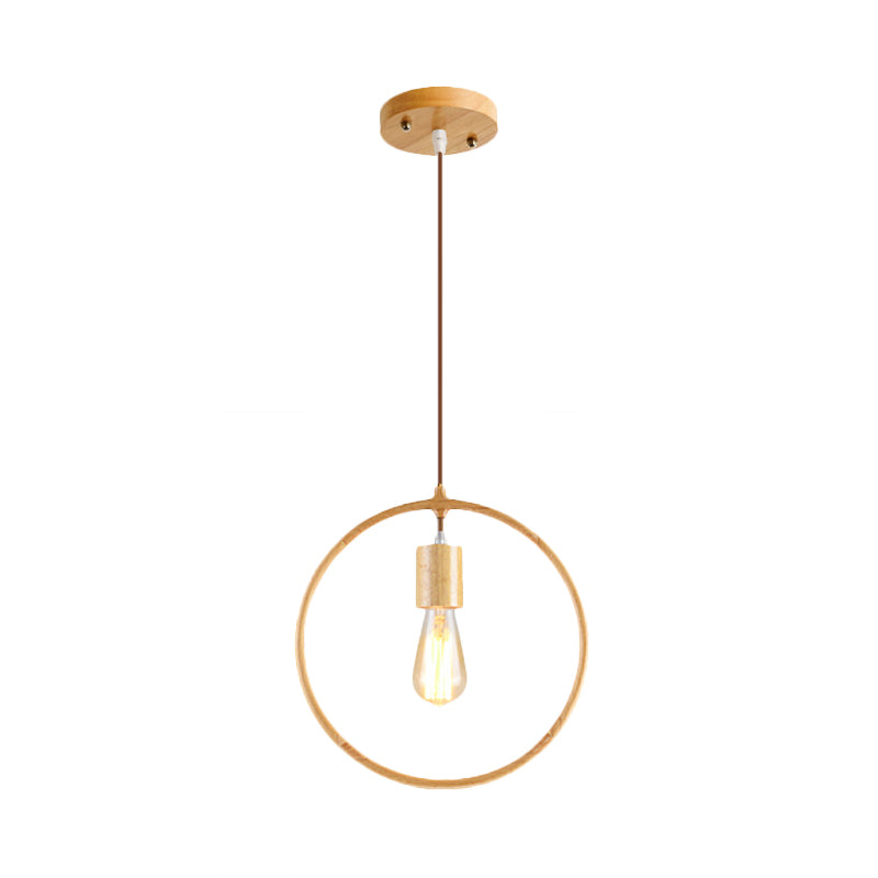 Simplicity Wooden Pendant Light - Square/Round/Triangle Shape Beige 1 Bulb Ideal For Dining Room