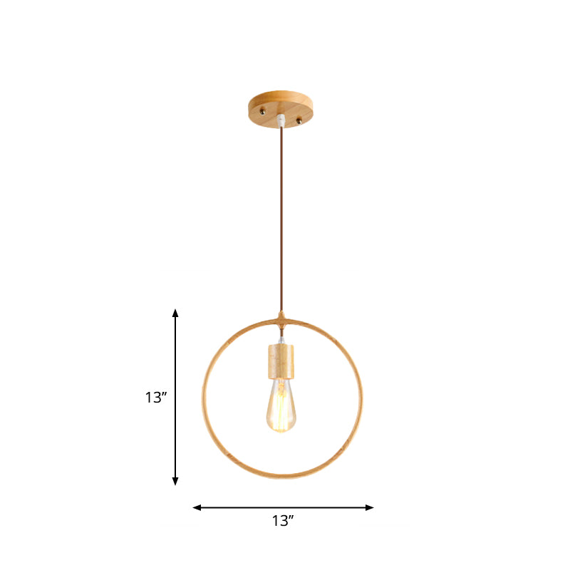 Simplicity Wooden Pendant Light In Beige - Square/Round/Triangle Design 1 Bulb Ideal For Dining Room