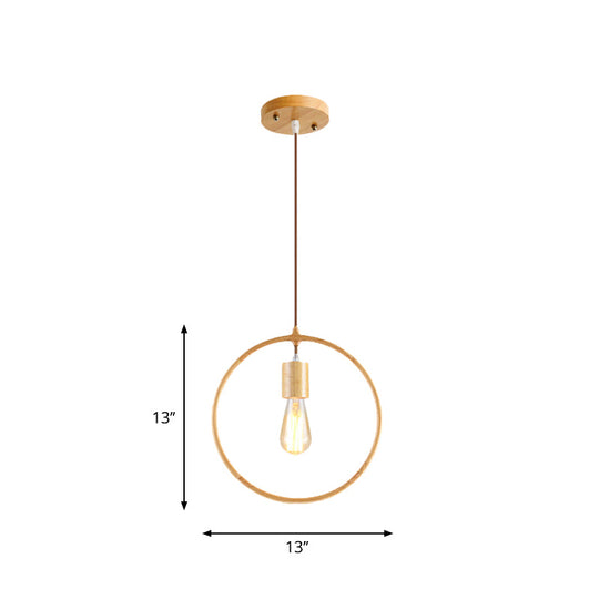 Simplicity Wooden Pendant Light In Beige - Square/Round/Triangle Design 1 Bulb Ideal For Dining Room