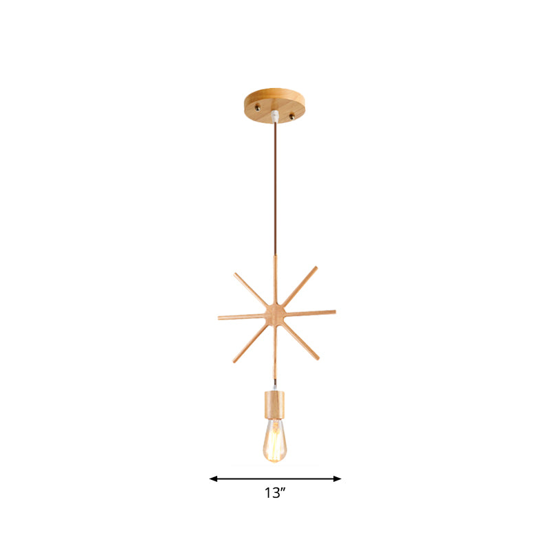 Simplicity Wooden Pendant Light In Beige - Square/Round/Triangle Design 1 Bulb Ideal For Dining Room