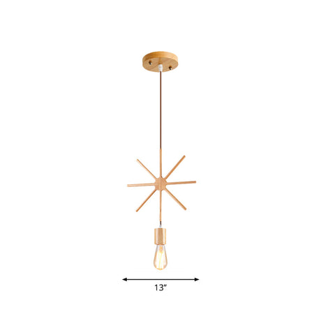 Simplicity Wooden Pendant Light - Square/Round/Triangle Shape Beige 1 Bulb Ideal For Dining Room