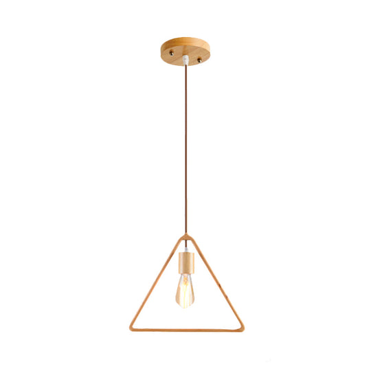 Simplicity Wooden Pendant Light - Square/Round/Triangle Shape Beige 1 Bulb Ideal For Dining Room