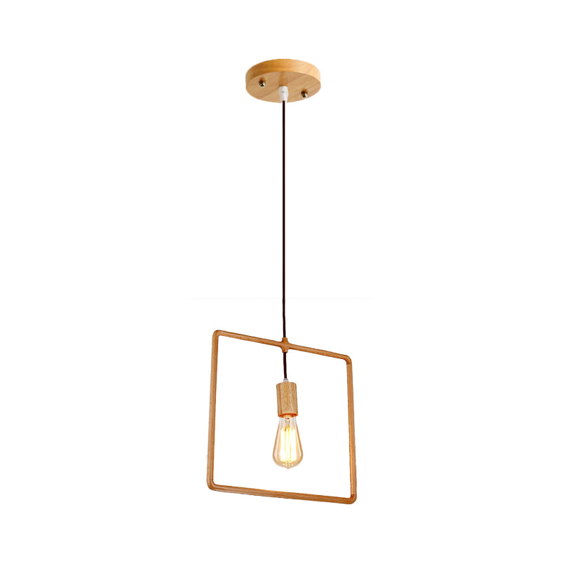 Simplicity Wooden Pendant Light - Square/Round/Triangle Shape Beige 1 Bulb Ideal For Dining Room