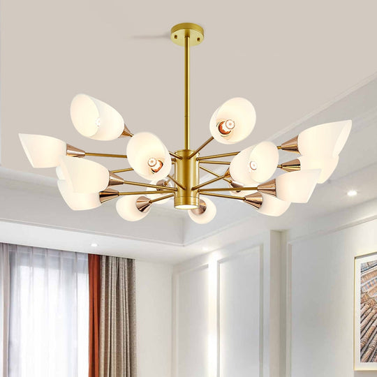 Postmodern Black/Gold Chandelier With Tulip White Glass Shade - 6/10/16 Bulbs For Living Room