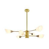 Postmodern Black/Gold Chandelier With Tulip White Glass Shades - Perfect For Living Room Ceiling