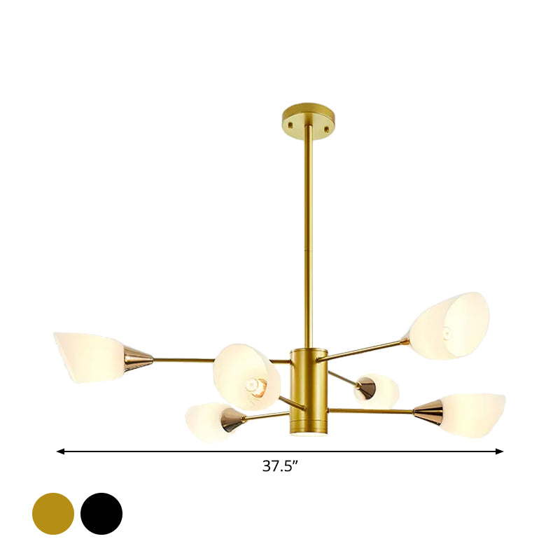 Postmodern Black/Gold Chandelier With Tulip White Glass Shade - 6/10/16 Bulbs For Living Room