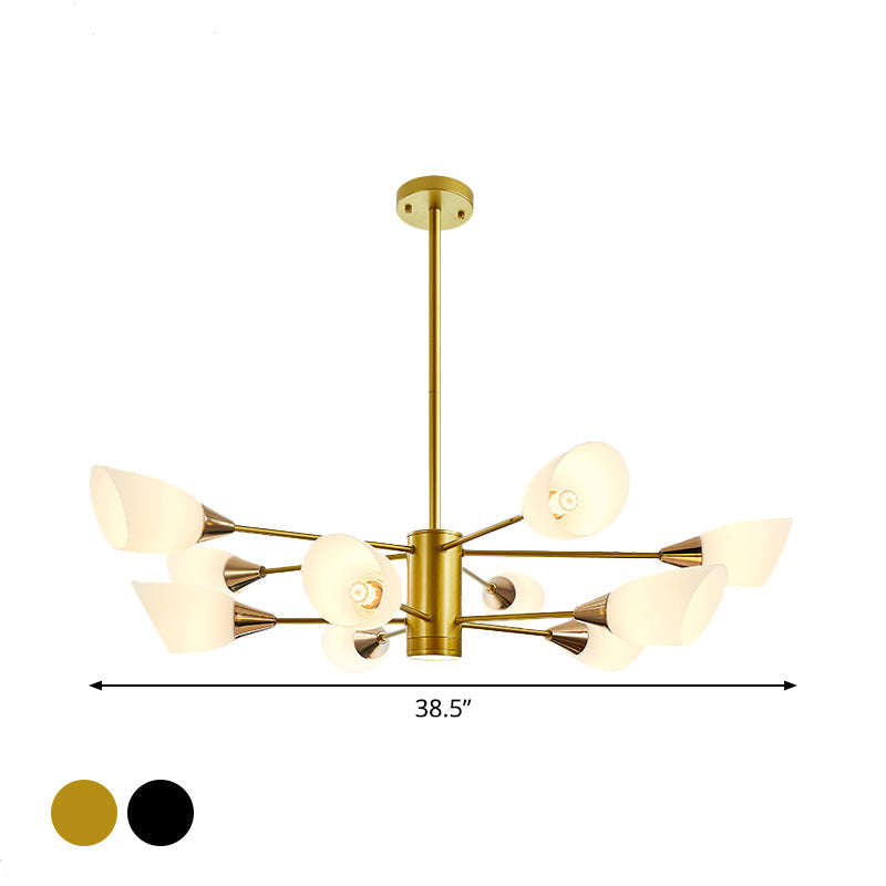 Postmodern Black/Gold Chandelier With Tulip White Glass Shade - 6/10/16 Bulbs For Living Room