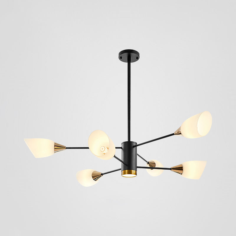 Postmodern Black/Gold Chandelier With Tulip White Glass Shade - 6/10/16 Bulbs For Living Room