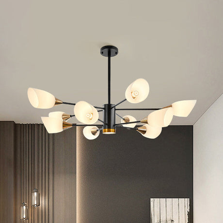 Postmodern Black/Gold Chandelier With Tulip White Glass Shades - Perfect For Living Room Ceiling