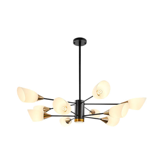 Postmodern Black/Gold Chandelier With Tulip White Glass Shade - 6/10/16 Bulbs For Living Room