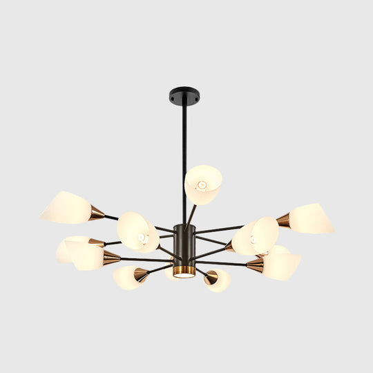 Postmodern Black/Gold Chandelier With Tulip White Glass Shade - 6/10/16 Bulbs For Living Room