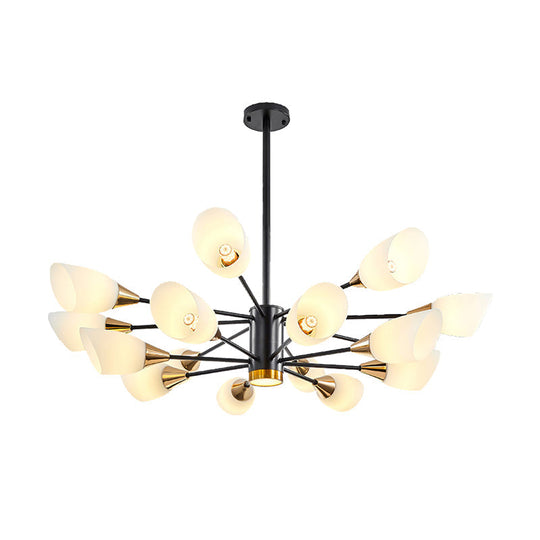 Postmodern Black/Gold Chandelier With Tulip White Glass Shade - 6/10/16 Bulbs For Living Room