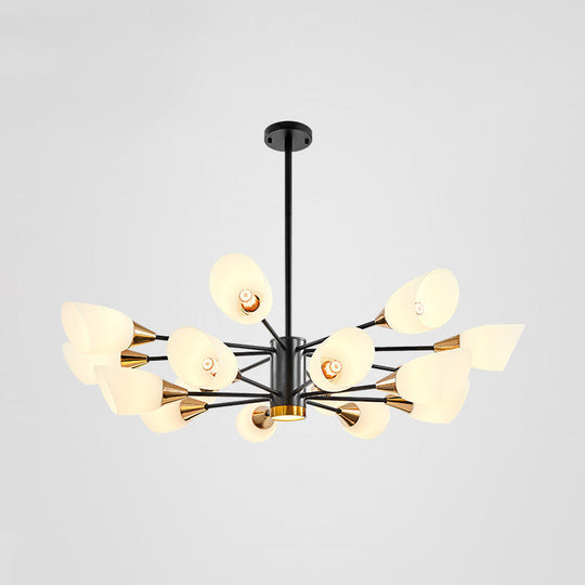 Postmodern Black/Gold Chandelier With Tulip White Glass Shade - 6/10/16 Bulbs For Living Room