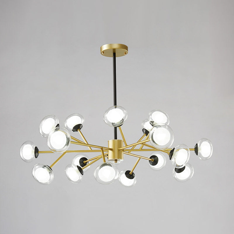 Black/Gold Bough Ceiling Chandelier - Postmodern Metal Hanging Light Kit With Milky Glass Shade