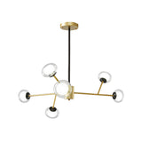 Postmodern Black/Gold Bough Ceiling Chandelier With Milky Glass Shades - 6/15/18 Head Metal Hanging