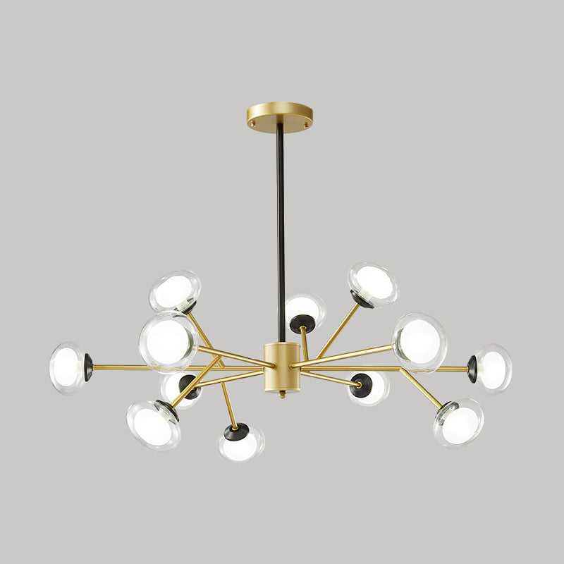 Black/Gold Bough Ceiling Chandelier - Postmodern Metal Hanging Light Kit With Milky Glass Shade