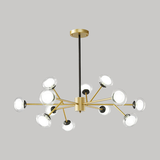 Black/Gold Bough Ceiling Chandelier - Postmodern Metal Hanging Light Kit With Milky Glass Shade