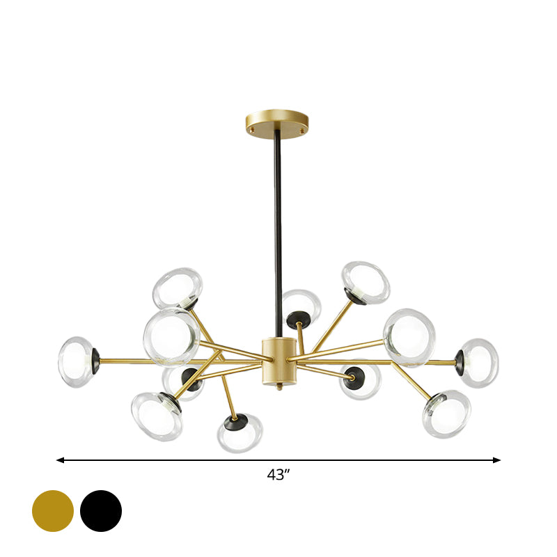Black/Gold Bough Ceiling Chandelier - Postmodern Metal Hanging Light Kit With Milky Glass Shade