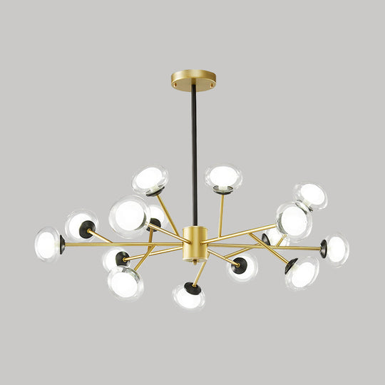 Black/Gold Bough Ceiling Chandelier - Postmodern Metal Hanging Light Kit With Milky Glass Shade