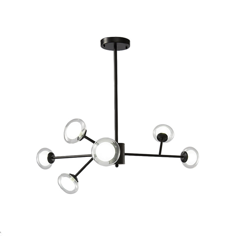 Black/Gold Bough Ceiling Chandelier - Postmodern Metal Hanging Light Kit With Milky Glass Shade