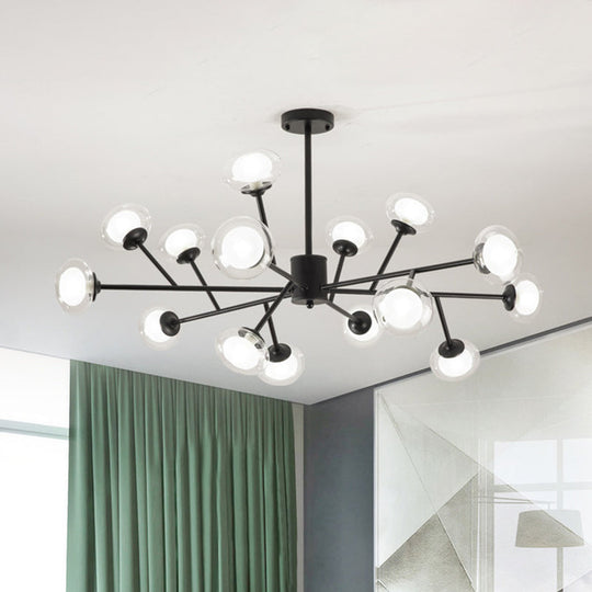 Black/Gold Bough Ceiling Chandelier - Postmodern Metal Hanging Light Kit With Milky Glass Shade