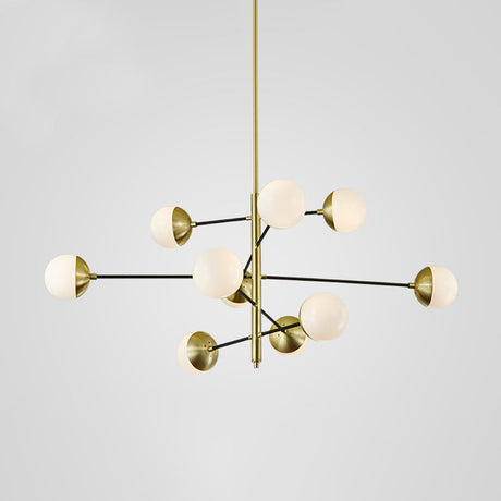 Modern 10-Light Gold Chandelier With Ivory Ball Glass 5 Tiers - Dining Room Pendant Light