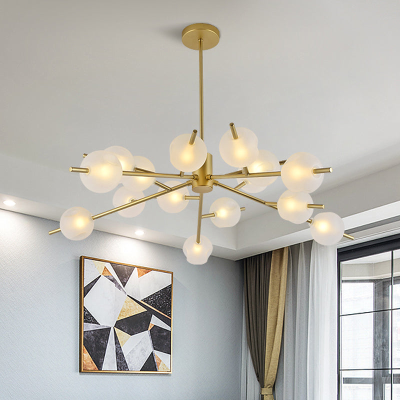 Contemporary Metal Pendant Lamp With 15 Bulbs And Frosted Glass Shade Insert - Black/Gold