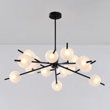 Contemporary Metal Pendant Lamp With 15 Bulbs And Frosted Glass Shade Insert - Black/Gold