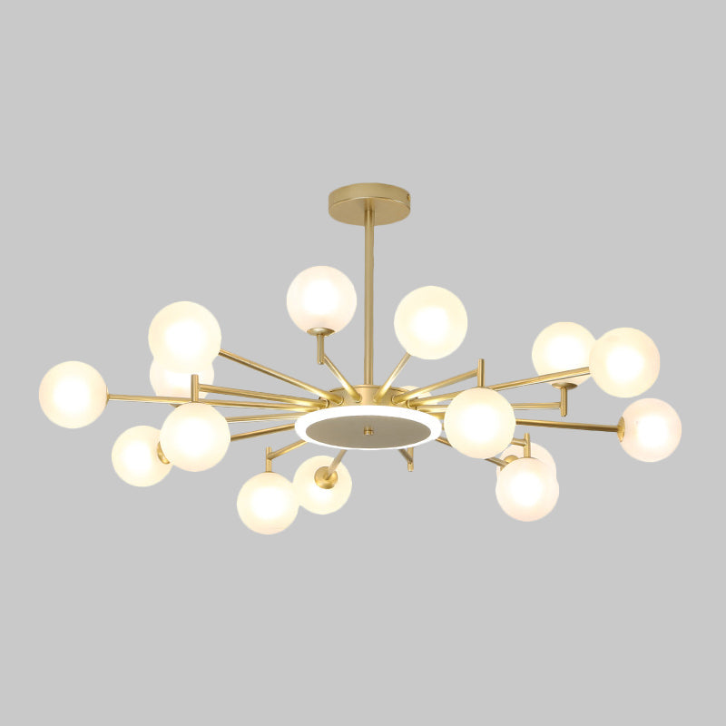 Contemporary Black/Gold Starburst Chandelier - Opal Frosted/Clear Glass Suspension Lighting For